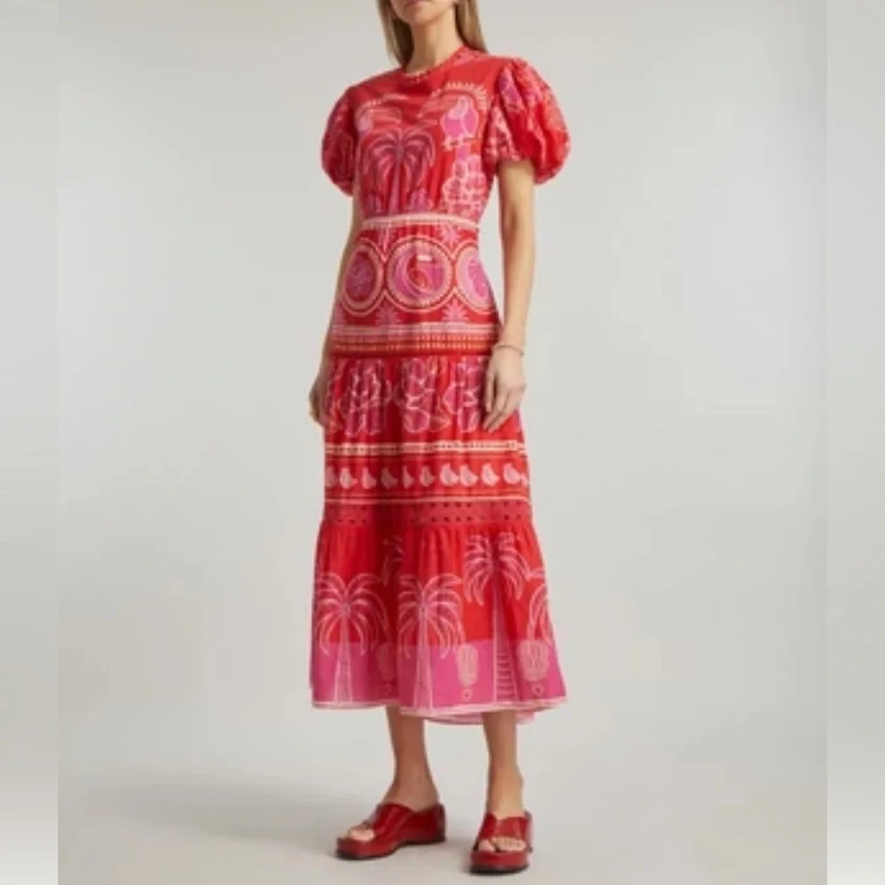 COPY -FARM Rio Red Summer Sunrise Midi Dress small - Picture 1 of 7